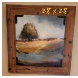 Barnwood Frame Lone Oak Landscape Duo Artwork