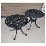 Black Cast Aluminum Lattice Round Patio Side Table, pair