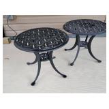 Black Cast Aluminum Lattice Round Patio Side Table, pair