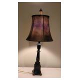 Footed Base Table Lamp with Faux Leather Shade