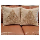Pottery Barn Lovely Winter White Embroidered Christmas Holiday Pillows
