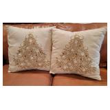 Pottery Barn Lovely Winter White Embroidered Christmas Holiday Pillows