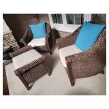 Brown Barrel Wicker Chairs and Ottoman Set, as