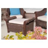 Brown Barrel Wicker Chairs and Ottoman Set, as