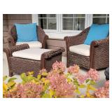 Brown Barrel Wicker Chairs and Ottoman Set, as