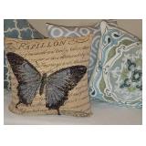 Pottery Barn Oatmeal and Blue Butterfly Decorative Pillow Collection