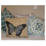 Pottery Barn Oatmeal and Blue Butterfly Decorative Pillow Collection