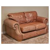 Distressed Leather Tan Loveseat