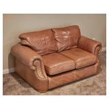Distressed Leather Tan Loveseat