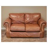 Distressed Leather Tan Loveseat