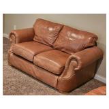 Distressed Leather Tan Loveseat