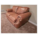 Distressed Leather Tan Loveseat