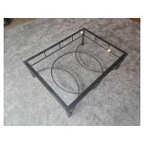 Contemporary Industrial Framed Glass Cocktail Table with 2nd Wood Top