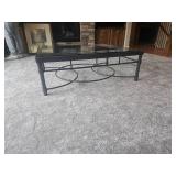 Contemporary Industrial Framed Glass Cocktail Table with 2nd Wood Top