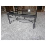 Contemporary Industrial Framed Glass Cocktail Table with 2nd Wood Top