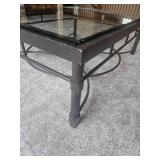 Contemporary Industrial Framed Glass Cocktail Table with 2nd Wood Top