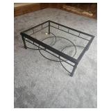 Contemporary Industrial Framed Glass Cocktail Table with 2nd Wood Top