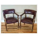 Traditional Burgundy Vinyl  Bankers Chairs Pair