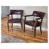 Traditional Burgundy Vinyl  Bankers Chairs Pair