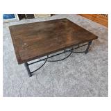 Contemporary Industrial Framed Glass Cocktail Table with 2nd Wood Top