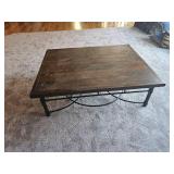 Contemporary Industrial Framed Glass Cocktail Table with 2nd Wood Top