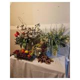 Faux Silk Flowers & Fruit Grouping