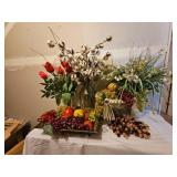 Faux Silk Flowers & Fruit Grouping