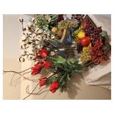 Faux Silk Flowers & Fruit Grouping