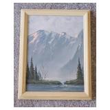 Misty Rockies Mountain Scape Original Oil - Artist Unknown