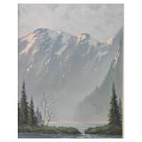 Misty Rockies Mountain Scape Original Oil - Artist Unknown