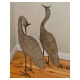 Metal Preening Crane Statues