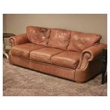 Distressed Leather Tan 3 Cushion Sofa