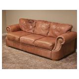 Distressed Leather Tan 3 Cushion Sofa