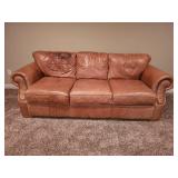 Distressed Leather Tan 3 Cushion Sofa