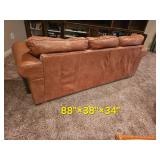 Distressed Leather Tan 3 Cushion Sofa