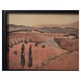 Large Framed Tuscany Vineyard Landscape Fine Art Print