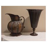 Metal Decorative Grapevine Pitcher & Flared Metal Vase Ð Pair