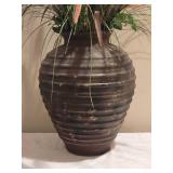 Large Tall Ceramic Vase w/ Faux Grass Arrangement