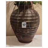 Large Tall Ceramic Vase w/ Faux Grass Arrangement