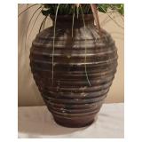 Large Tall Ceramic Vase w/ Faux Grass Arrangement