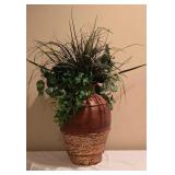 Tall Textured Ceramic Floor Vase w/ Faux Greenery