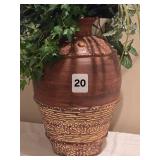 Tall Textured Ceramic Floor Vase w/ Faux Greenery