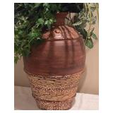 Tall Textured Ceramic Floor Vase w/ Faux Greenery