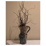 Rustic Ceramic Pitcher Vase with Natural Moss & Twigs Arrangement