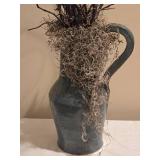 Rustic Ceramic Pitcher Vase with Natural Moss & Twigs Arrangement