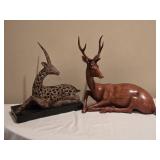Pair of Reclining Deer Sculptures - Carved Wood & Cast Metal - Uttermost