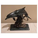 SPI Gallery Bronze Dolphin Sculpture Trio on Marble Base