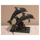 SPI Gallery Bronze Dolphin Sculpture Trio on Marble Base