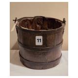 Antique Chinese Wood Farm Bucket w/ Iron Banding