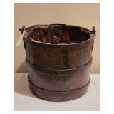 Antique Chinese Wood Farm Bucket w/ Iron Banding